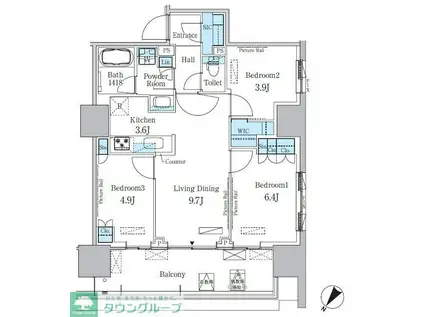 HARUMI FLAG PORT VILLAGE A棟(3LDK/12階)の間取り写真