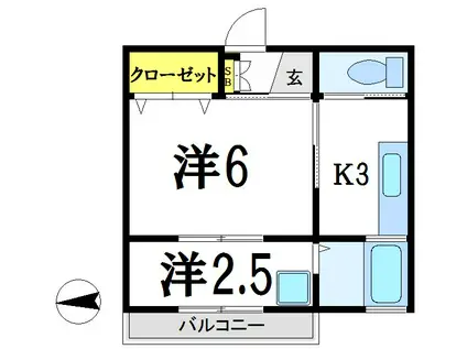 カーサ山本(2K/2階)の間取り写真
