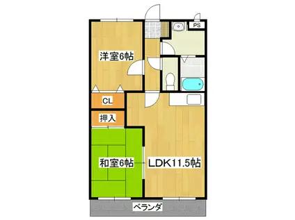 フローラ・モリ(2LDK/3階)の間取り写真