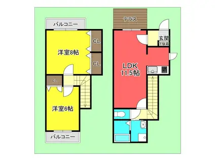 オランジュリー安芸(2LDK/1階)の間取り写真