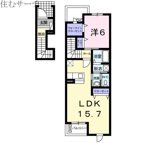 フロントリバー・サンIII(1LDK/2階)の間取り写真