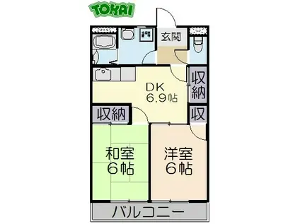 りんごの木(2DK/1階)の間取り写真