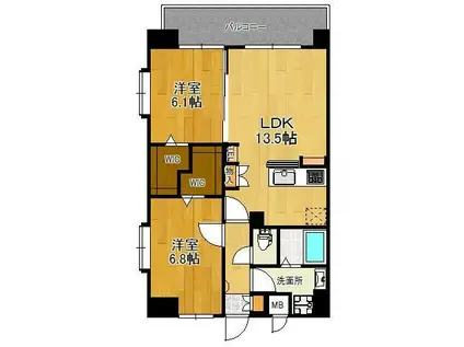 ハイネス若園II(2LDK/12階)の間取り写真