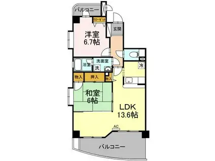 グランウィング(2LDK/5階)の間取り写真