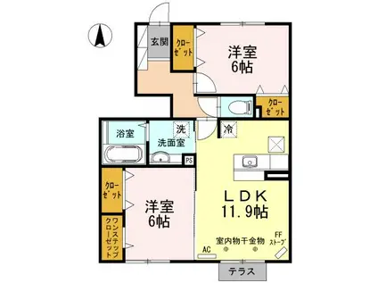 フィオーレ(2LDK/1階)の間取り写真