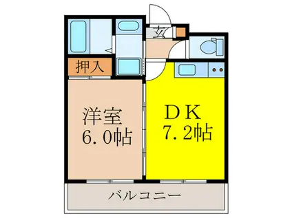 第5浦濱ビレッジ(1DK/3階)の間取り写真