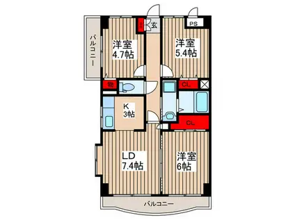 リレント谷塚(3LDK/5階)の間取り写真
