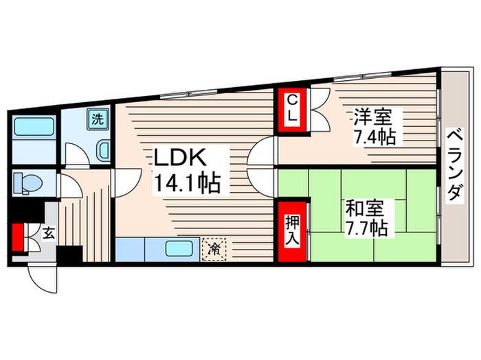 アパートメントけやき通中葛西(2LDK/7階)の間取り写真