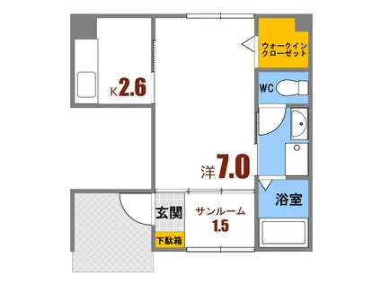 グランドール コルソB棟(1K/1階)の間取り写真