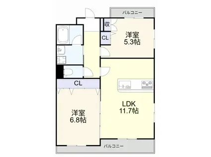 KIRA YAESU(2LDK/3階)の間取り写真