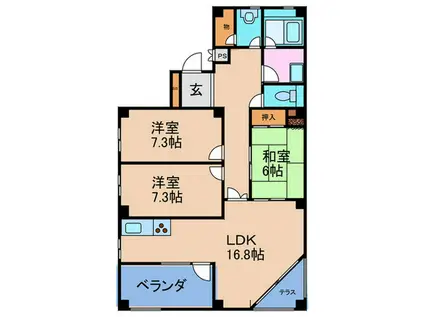 おおきに花川サニーアパートメント(3LDK/1階)の間取り写真