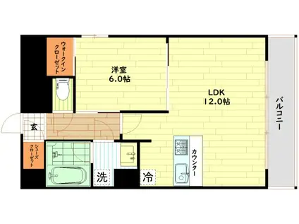 METROSA谷町六丁目サウス(1LDK/13階)の間取り写真