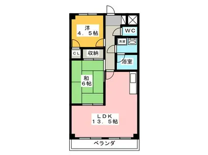 シャルマンコーポ一番館(2LDK/2階)の間取り写真