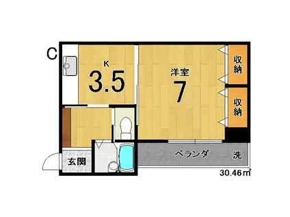 スクリーン51(1K/4階)の間取り写真