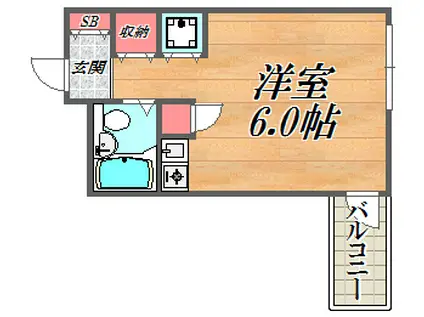 キューブ南塚口Ⅲ(ワンルーム/2階)の間取り写真