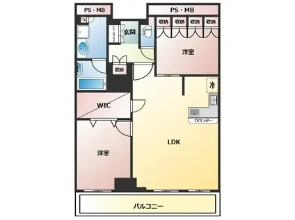 阿波座ライズタワーズフラッグ46(2LDK/23階)の間取り写真