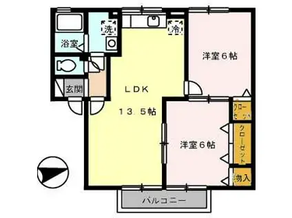 メゾンシャルム木太A(2LDK/2階)の間取り写真