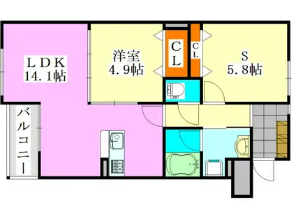 ビルトモア(1SLDK/2階)の間取り写真