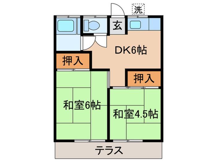 コーポ卯月(2DK/2階)の間取り写真