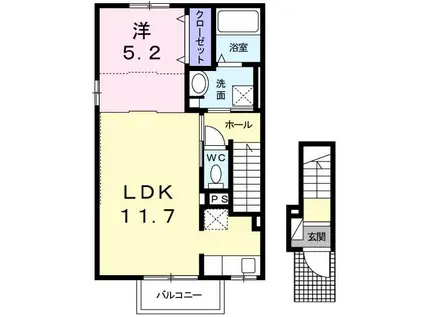 パライーソB(1LDK/2階)の間取り写真