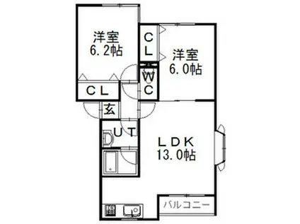 ゼルダIII(2LDK/2階)の間取り写真