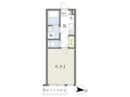 アフェット道場南2(1K/2階)の間取り写真