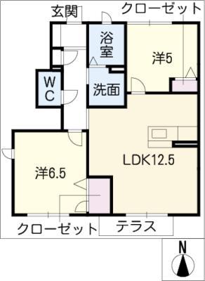 レガール北野B(2LDK/1階)の間取り写真
