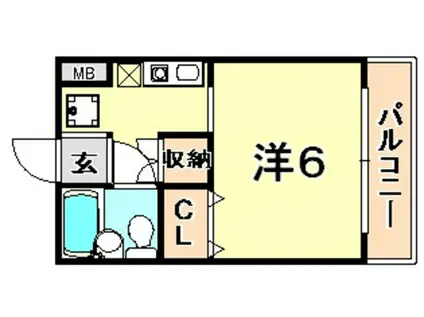 ロイヤルコート六甲桜ケ丘(1K/2階)の間取り写真