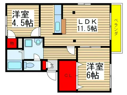 ウェルシャンY(2LDK/2階)の間取り写真