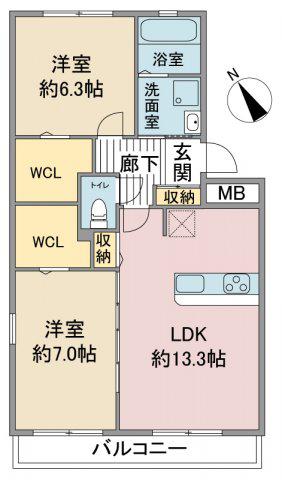 ラピス本郷(2LDK/1階)の間取り写真