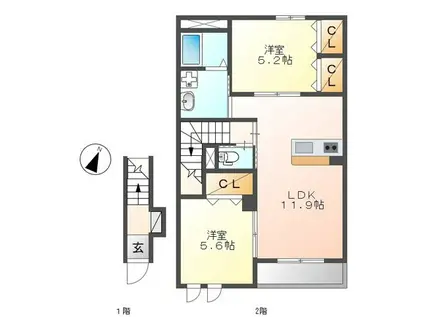 ベルグランディ(2LDK/2階)の間取り写真