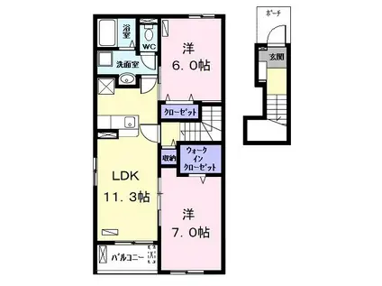 シャルマンカーラC(2LDK/2階)の間取り写真