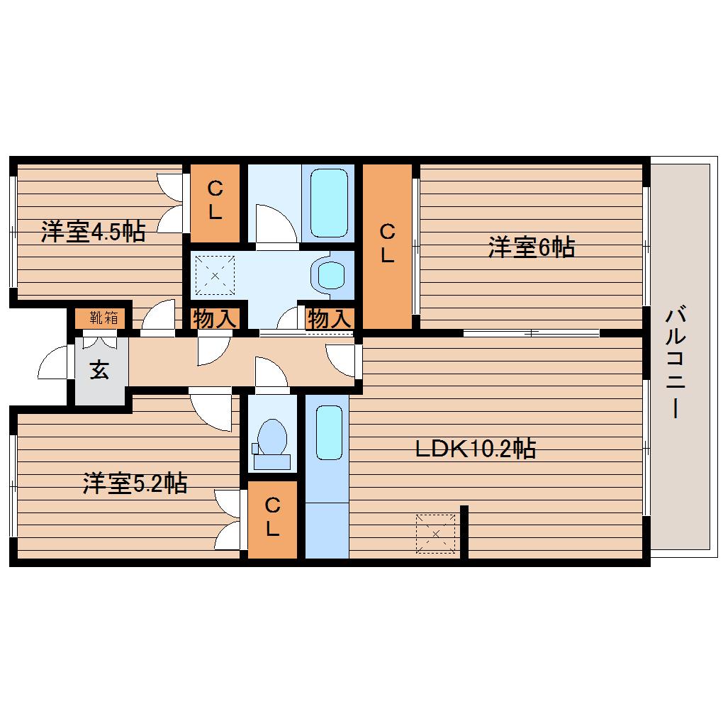 グランドール泉中央II(3LDK/1階)の間取り写真