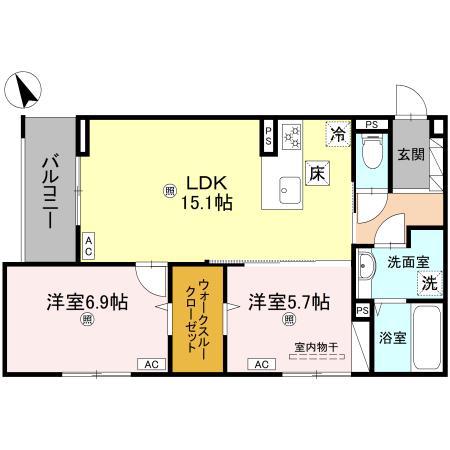 D-ROOM小篠原(2LDK/1階)の間取り写真