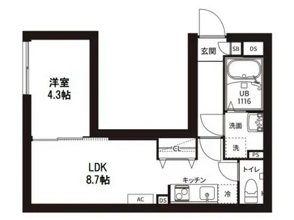 レピュア曙橋駅前レジデンス(1LDK/1階)の間取り写真