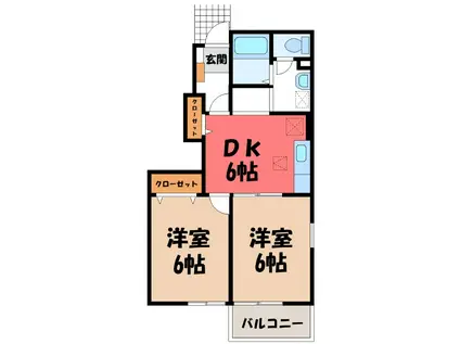 カーサ・グレイスI(2DK/1階)の間取り写真