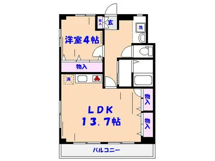ドミール瑞来(1LDK/4階)の間取り写真
