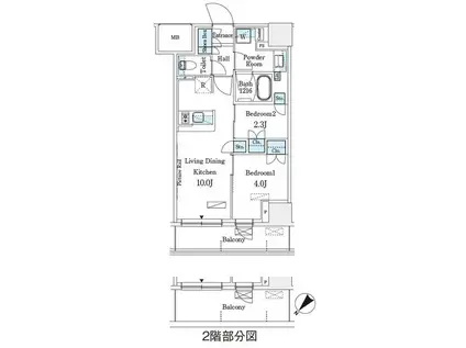 パークアクシス横浜伊勢佐木町通(2LDK/2階)の間取り写真