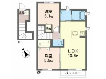 シャーメゾンさくら(2LDK/2階)の間取り写真