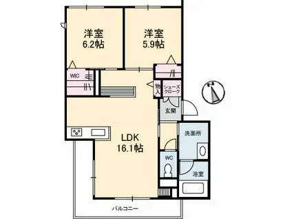 LITTLE WING(2LDK/2階)の間取り写真