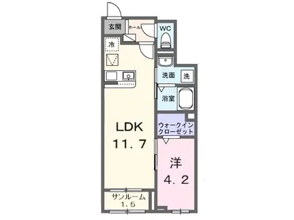 サヅテール 青木島(1LDK/1階)の間取り写真