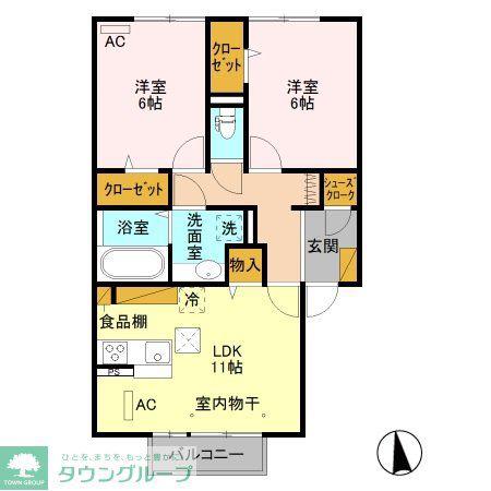 アフィシオン北代田(2LDK/1階)の間取り写真