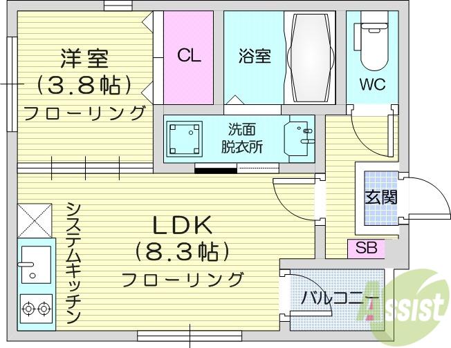 MALVA高砂(1LDK/3階)の間取り写真
