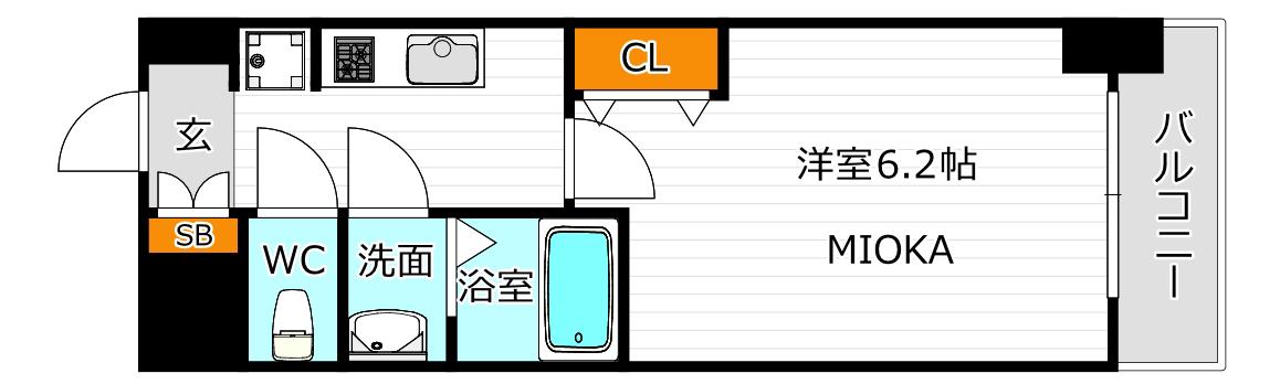 プレサンス上町台夕陽丘(1K/1階)の間取り写真