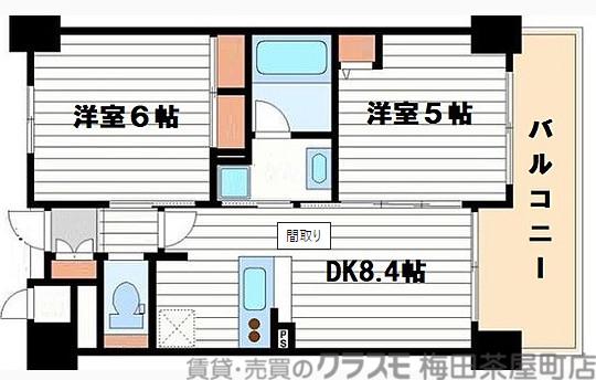 エステムプラザ大手前エヴァース(2DK/13階)の間取り写真