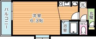 ベルガ中津口(ワンルーム/9階)の間取り写真