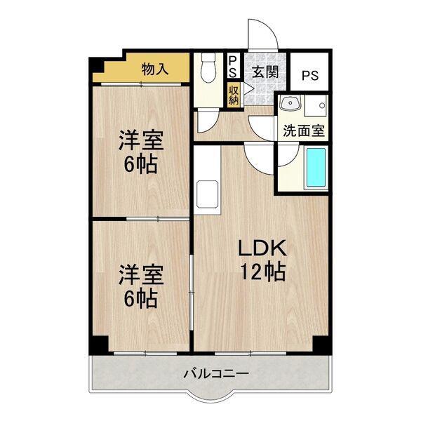 フェルザ長田(2LDK/4階)の間取り写真