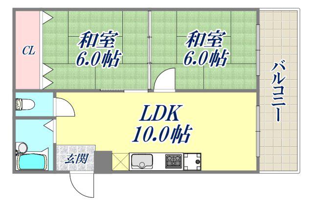 三葉ハイツ(2LDK/2階)の間取り写真