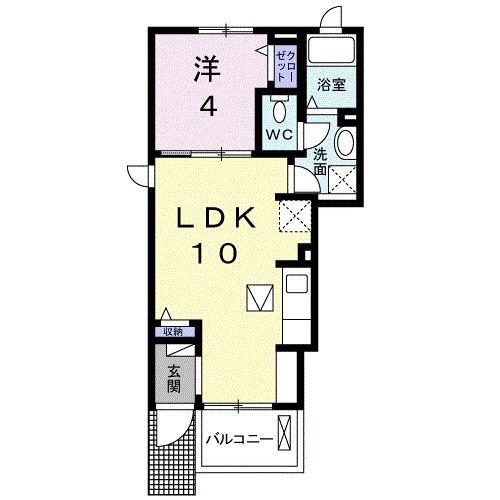 アルドール香西II(1LDK/1階)の間取り写真