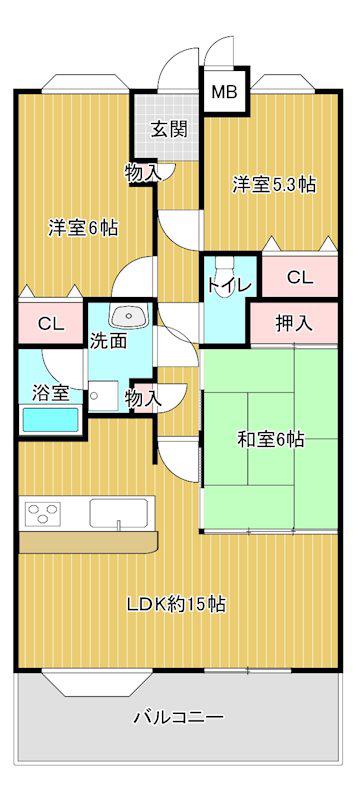 グランドール西条(3LDK/6階)の間取り写真